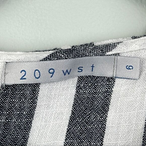 209 wst 38 Linen Cotton Top White Grey Stripes Drawstring Hoodie Blouse sz 6 EUC - Picture 10 of 11